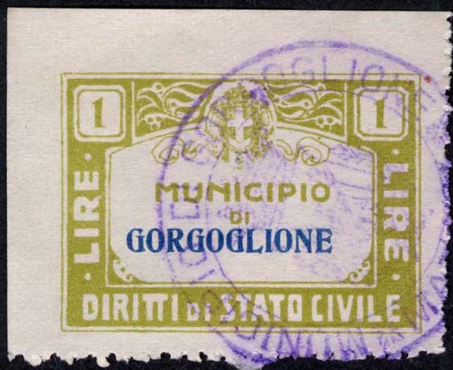 Marca da Bollo del Comune di GORGOGLIONE su Carta Bianca di dimensioni mm