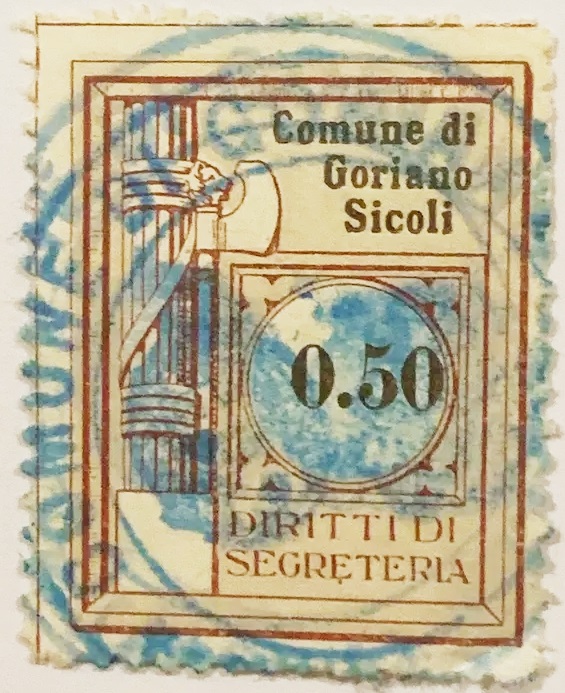 Marca da Bollo del Comune di GORIANO SICOLI su Carta Bianca di dimensioni 23 x 29 mm