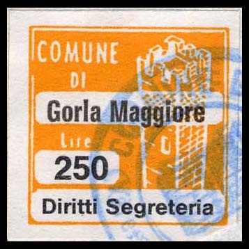 Marca da Bollo del Comune di GORLA MAGGIORE su Carta Arancione di dimensioni 20 x 20 mm