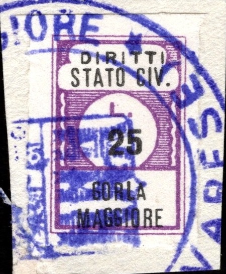 Marca da Bollo del Comune di GORLA MAGGIORE su Carta Bianca di dimensioni 14 x 22 mm