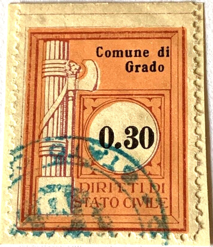 Marca da Bollo del Comune di GRADO su Carta Bianca di dimensioni 22 x 29 mm