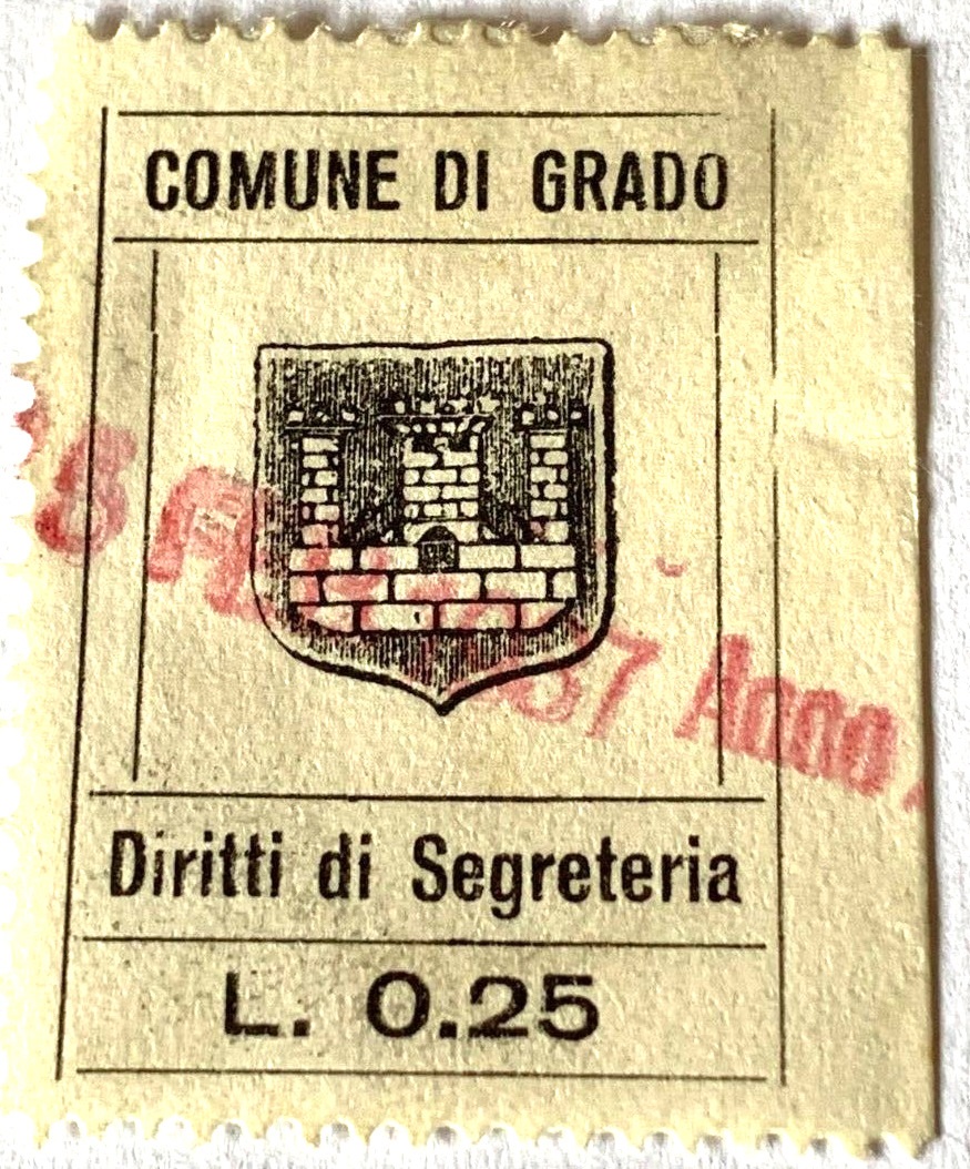 Marca da Bollo del Comune di GRADO su Carta Bianca di dimensioni 23 X 33 mm