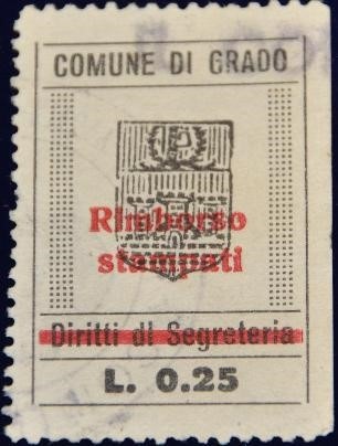 Marca da Bollo del Comune di GRADO su Carta Bianca di dimensioni 23 X 33 mm