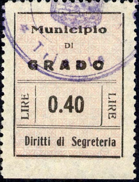 Marca da Bollo del Comune di GRADO su Carta Bianca Sottile di dimensioni 22 x 31,5 mm
