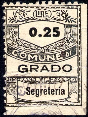 Marca da Bollo del Comune di GRADO su Carta Bianca di dimensioni 21,5 x 28 mm