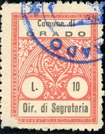 Marca da Bollo del Comune di GRADO su Carta Bianca di dimensioni 22 x 28 mm