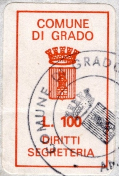 Marca da Bollo del Comune di GRADO su Carta Bianca di dimensioni 16 x 27 mm