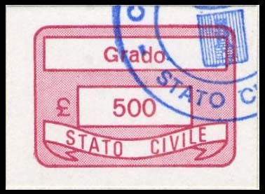 Marca da Bollo del Comune di GRADO su Carta Bianca di dimensioni 19 x 13 mm