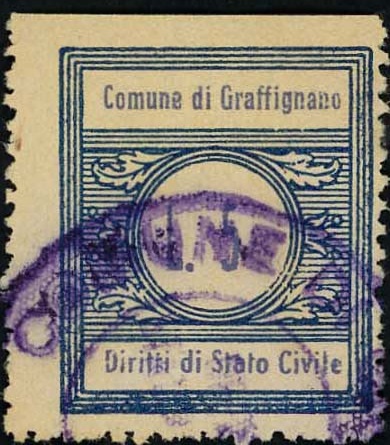 Marca da Bollo del Comune di GRAFFIGNANO su Carta Bianca Sottile di dimensioni 22 x 25,5 mm