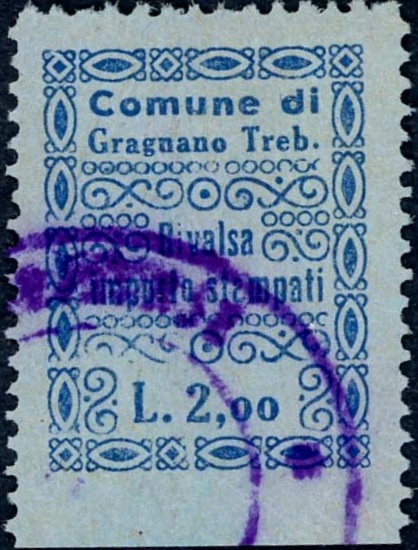 Marca da Bollo del Comune di GRAGNANO TREBBIENSE su Carta Colorata di dimensioni mm