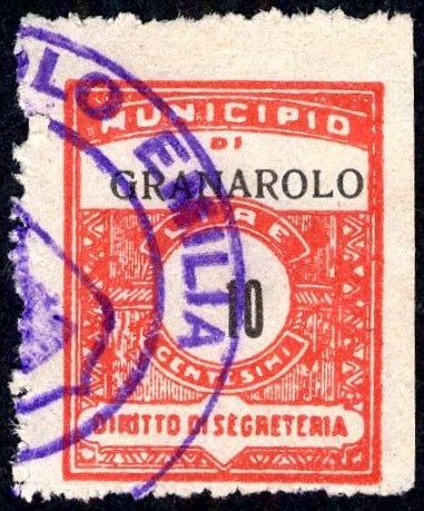 Marca da Bollo del Comune di GRANAROLO DELL´EMILIA su Carta Bianca di dimensioni 22,5 x 29 mm