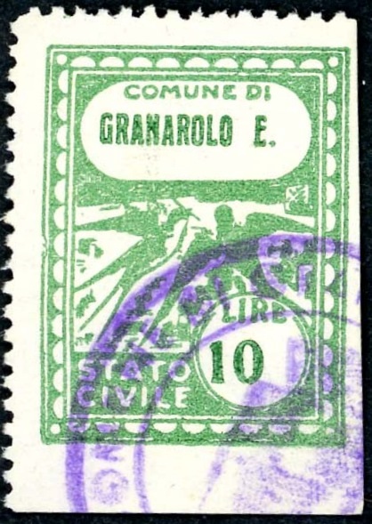 Marca da Bollo del Comune di GRANAROLO DELL´EMILIA su Carta Bianca di dimensioni 22 x 29 mm