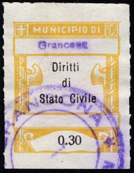 Marca da Bollo del Comune di GRANCONA su Carta Bianca Sottile di dimensioni 18 x 28 mm