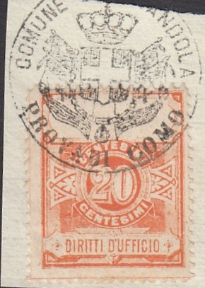 Marca da Bollo del Comune di GRANDOLA ED UNITI su Carta Bianca di dimensioni 23 x 29 mm
