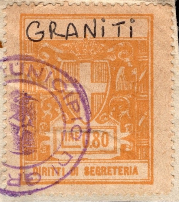 Marca da Bollo del Comune di GRANITI su Carta Bianca di dimensioni 24 x 29 mm
