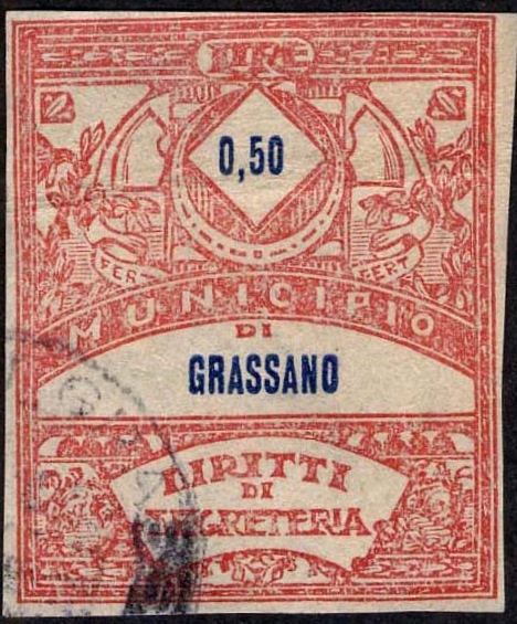 Marca da Bollo del Comune di GRASSANO su Carta Bianca di dimensioni 22 x 29 mm