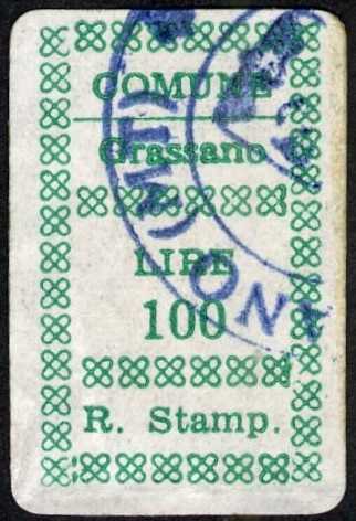Marca da Bollo del Comune di GRASSANO su Carta Bianca di dimensioni 18 x 29 mm