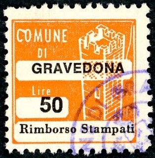 Marca da Bollo del Comune di GRAVEDONA su Carta Bianca di dimensioni 20 x 20 mm
