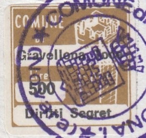 Marca da Bollo del Comune di GRAVELLONA TOCE su Carta Bianca di dimensioni 20 x 20 mm