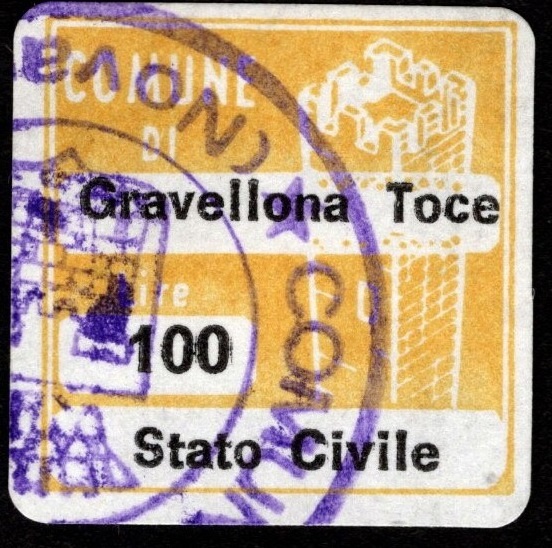Marca da Bollo del Comune di GRAVELLONA TOCE su Carta Bianca di dimensioni 20 x 20 mm