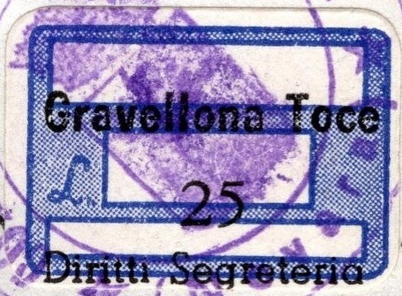 Marca da Bollo del Comune di GRAVELLONA TOCE su Carta Bianca di dimensioni 20 x 14 mm