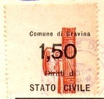Marca da Bollo del Comune di GRAVINA IN PUGLIA su Carta Bianca di dimensioni 22 x 22 mm