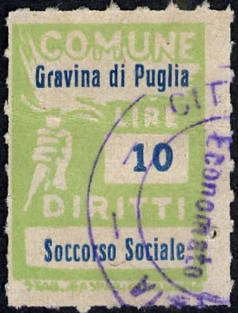 Marca da Bollo del Comune di GRAVINA IN PUGLIA su Carta Bianca di dimensioni 18,5 x 26 mm