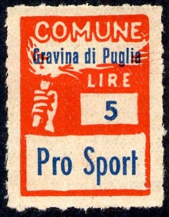 Marca da Bollo del Comune di GRAVINA IN PUGLIA su Carta Bianca di dimensioni 18,5 x 26 mm