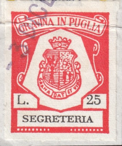 Marca da Bollo del Comune di GRAVINA IN PUGLIA su Carta Bianca di dimensioni 20,5 x 25 mm