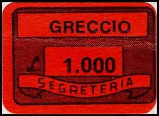 Marca da Bollo del Comune di GRECCIO su Carta Colorata di dimensioni 19 x 14,5 mm