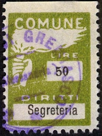 Marca da Bollo del Comune di GREMIASCO su Carta Bianca Sottile di dimensioni 18,5 x 25 mm