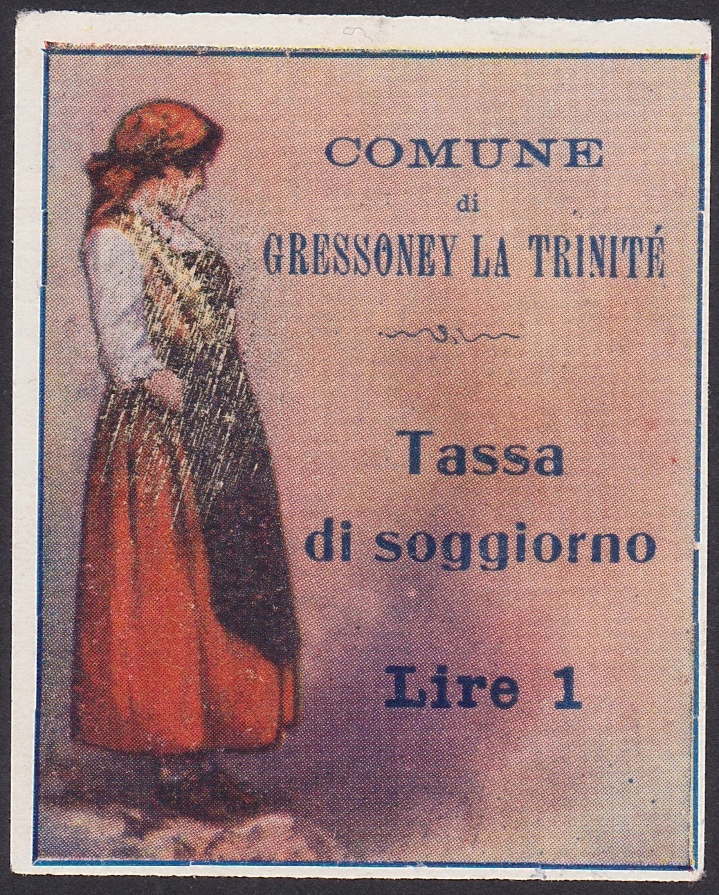 Marca da Bollo del Comune di GRESSONEY LA TRINITE´ su Carta Bianca di dimensioni 40 x 50 mm