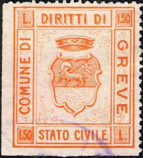 Marca da Bollo del Comune di GREVE IN CHIANTI su Carta Bianca di dimensioni 28 x 32,5 mm