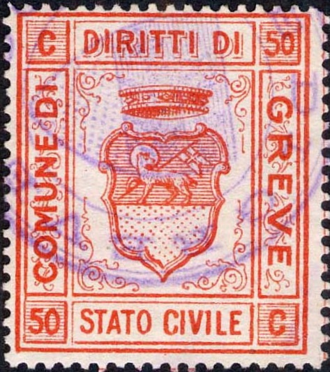 Marca da Bollo del Comune di GREVE IN CHIANTI su Carta Bianca di dimensioni 28 x 33 mm