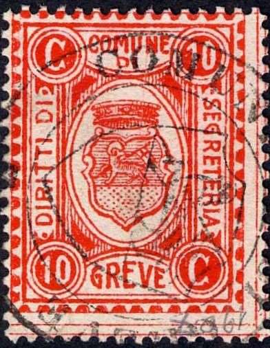 Marca da Bollo del Comune di GREVE IN CHIANTI su Carta Bianca di dimensioni 23 x 29,5 mm
