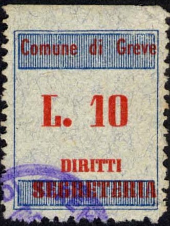 Marca da Bollo del Comune di GREVE IN CHIANTI su Carta Bianca di dimensioni 19,5 x 24,5 mm
