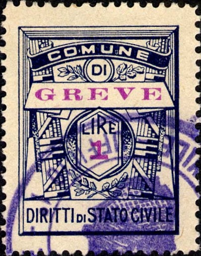 Marca da Bollo del Comune di GREVE IN CHIANTI su Carta Bianca di dimensioni 22 x 29 mm