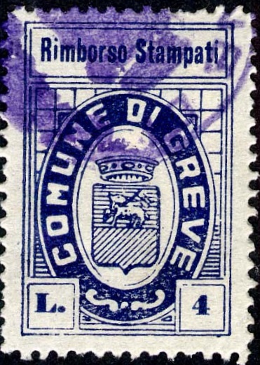 Marca da Bollo del Comune di GREVE IN CHIANTI su Carta Bianca di dimensioni 20 x 30 mm