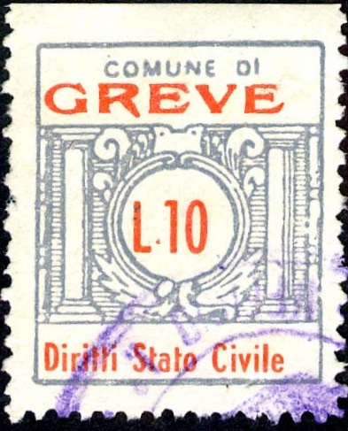 Marca da Bollo del Comune di GREVE IN CHIANTI su Carta Bianca di dimensioni 21 x 25 mm