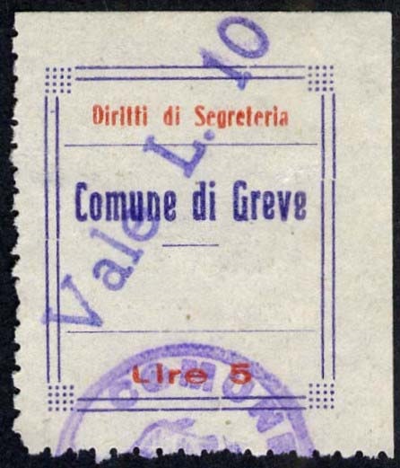 Marca da Bollo del Comune di GREVE IN CHIANTI su Carta Bianca di dimensioni mm