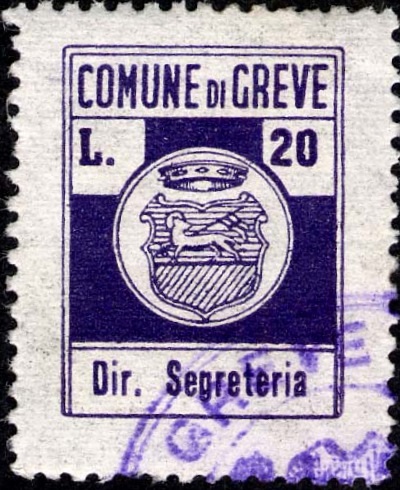 Marca da Bollo del Comune di GREVE IN CHIANTI su Carta Bianca di dimensioni 18 x 23 mm
