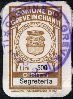Marca da Bollo del Comune di GREVE IN CHIANTI su Carta Bianca di dimensioni 19 x 29,5 mm