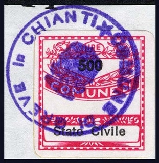 Marca da Bollo del Comune di GREVE IN CHIANTI su Carta Bianca di dimensioni 20 x 20 mm