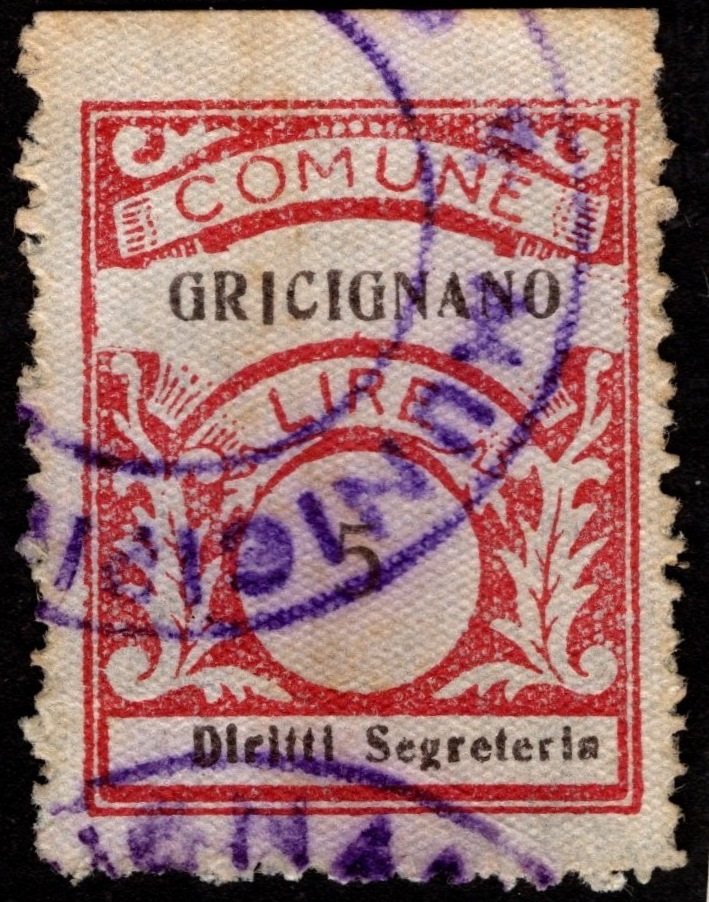 Marca da Bollo del Comune di GRICIGNANO DI AVERSA su Carta Bianca di dimensioni 21 x 29 mm