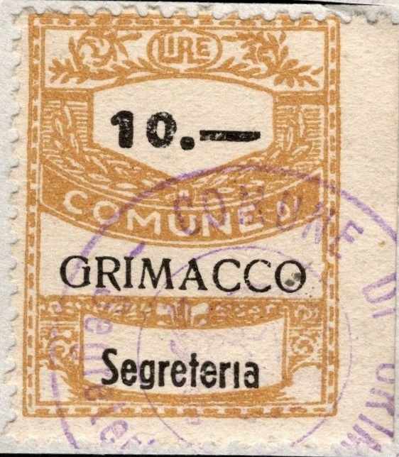 Marca da Bollo del Comune di GRIMACCO su Carta Bianca Sottile di dimensioni 22,5 x 29 mm