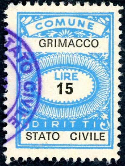 Marca da Bollo del Comune di GRIMACCO su Carta Bianca di dimensioni 20 x 28 mm