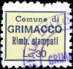 Marca da Bollo del Comune di GRIMACCO su Carta Bianca di dimensioni mm