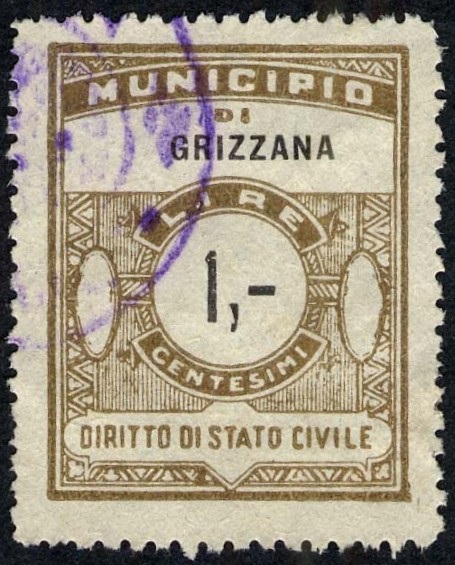 Marca da Bollo del Comune di GRIZZANA MORANDI su Carta Bianca di dimensioni 24 x 30 mm