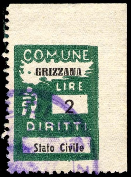Marca da Bollo del Comune di GRIZZANA MORANDI su Carta Bianca di dimensioni 18,5 x 25 mm