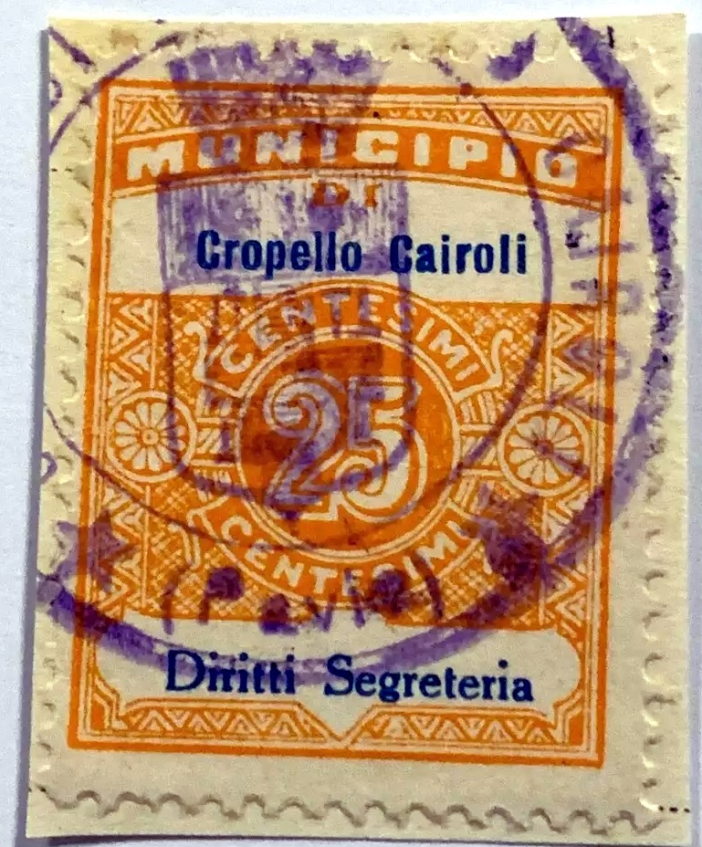 Marca da Bollo del Comune di GROPELLO CAIROLI su di dimensioni 22,5 x 29 mm